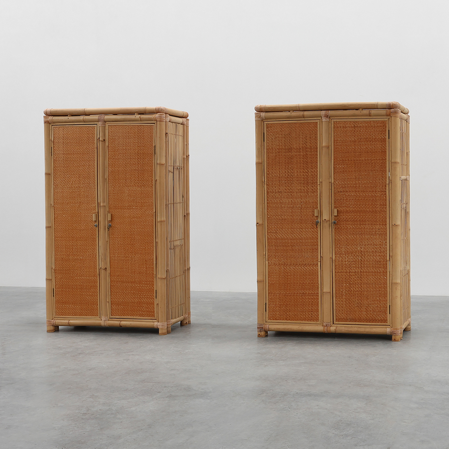 Pair of bamboo and rattan wardrobes, Italy ca. 1960-img